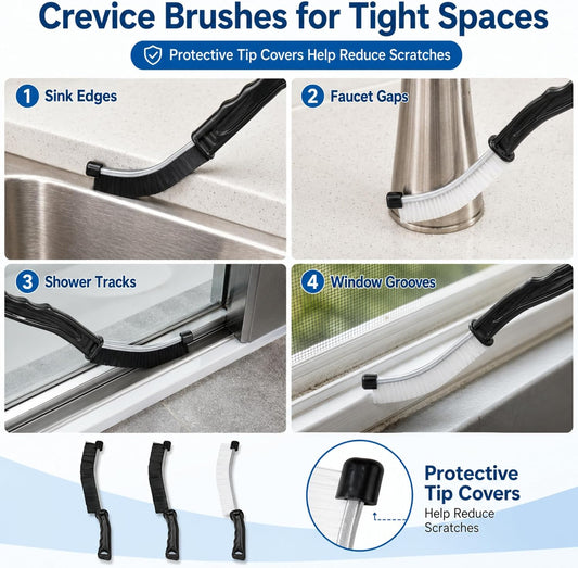 11Pcs Crevice Cleaning Brush Set, Hard Bristle Crevice Cleaning Brush Tool Kit, Thin Brush for Cleaning Tight Spaces, Gaps, Grout, Sink, Bathroom, Kitchen, Window Tracks, Bottles, Straws, with Scraper
