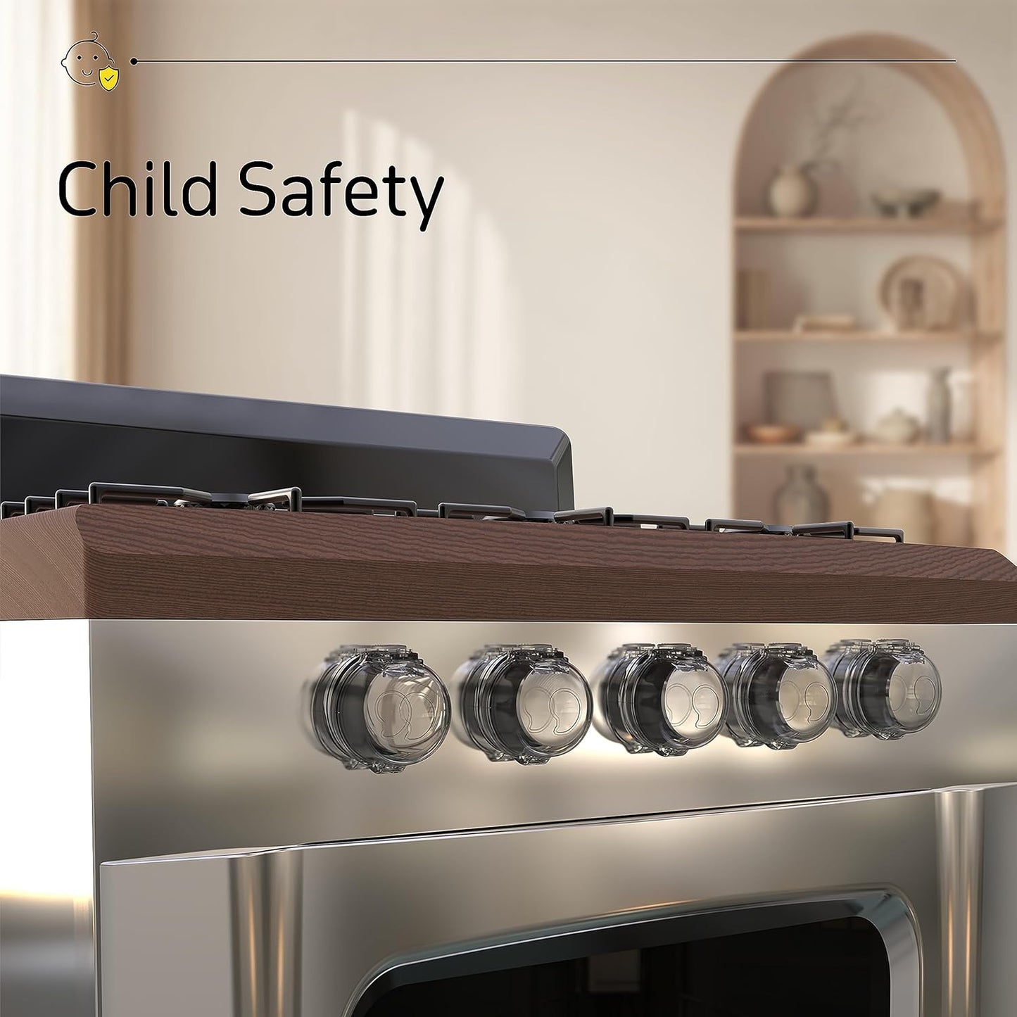 Gas Stove Knob Covers for Child Safety - 5 Pack Durable and Heat Resistant Oven Knob Covers for Baby Proofing Electric or Gas Stoves - Easy Install Clear View Stove Safety Knob Covers - Highcraft