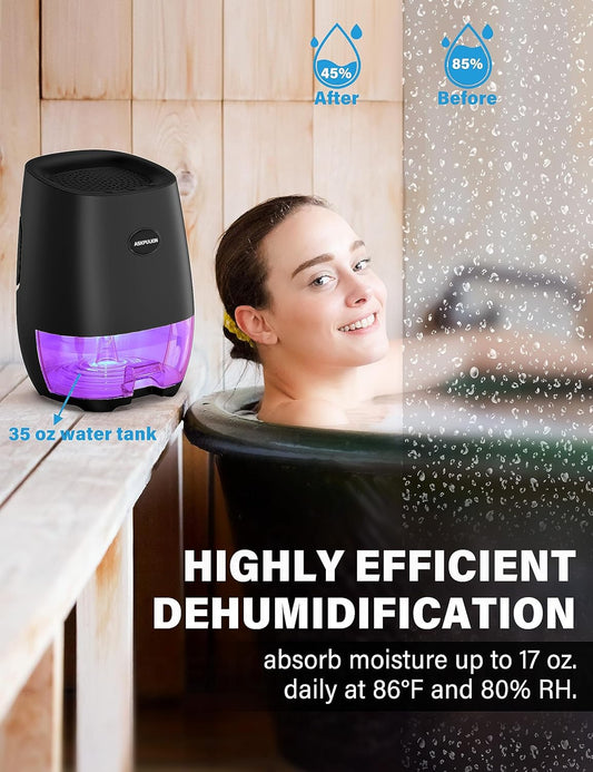 Dehumidifiers for Home, 35oz Small Dehumidifier for Bathroom (300sq.ft) with Auto-off, Sleep Mode, 7 Colors Night Light, Quiet Portable dehumidifier for Bedroom, RV, Closet, Office