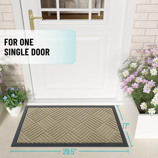 OLANLY Front Door Mat Outside Entrance 29.5x17, Absorbent, Heavy Duty Sturdy Natural Rubber Doormat Indoor Outdoor, Stain and Fade Resistant, Non-Slip Low Profile Floor Mat for Entryway, Grey Diamond