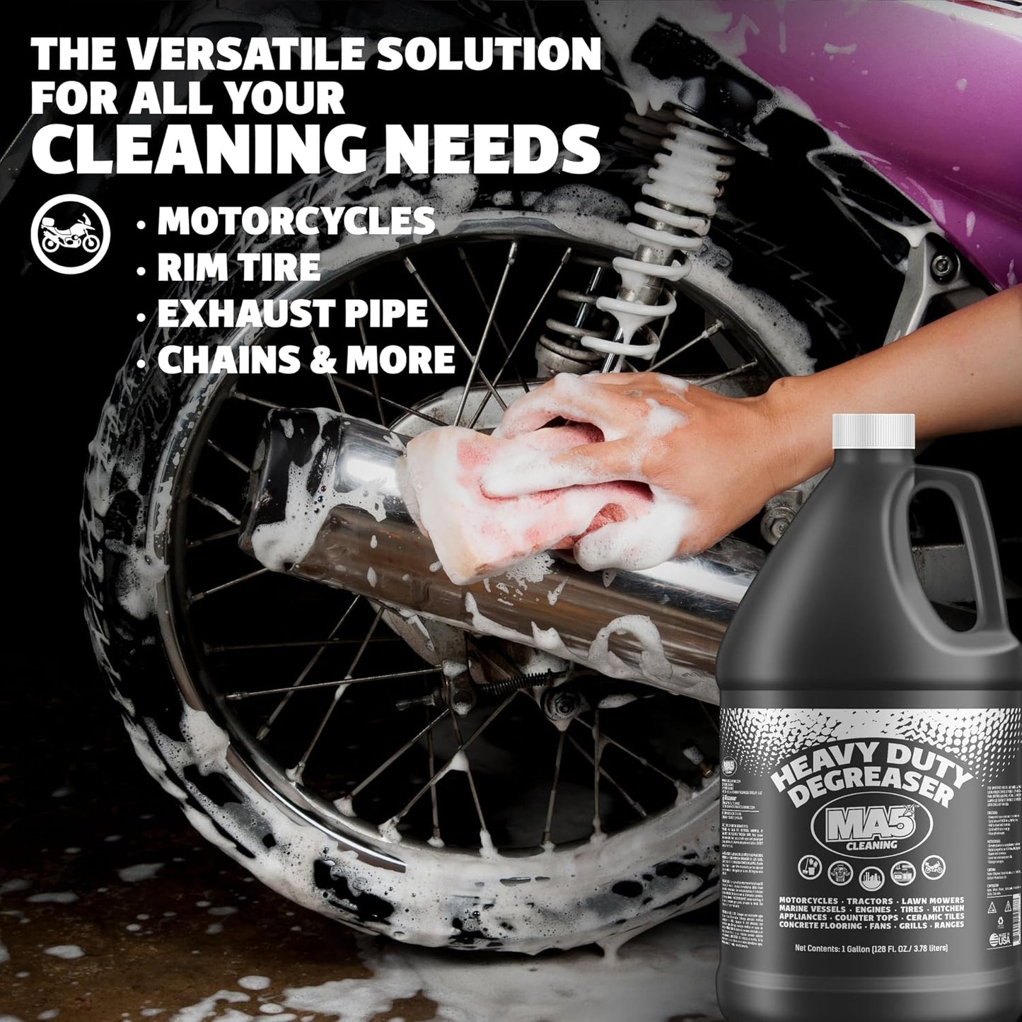 MA5x Heavy Duty Degreaser Cleaner | Indoor and Outdoor Formula | Commercial, Residential, Kitchen, Automotive and Equipment Degreaser and Cleaner | Gallon | Pack of 1
