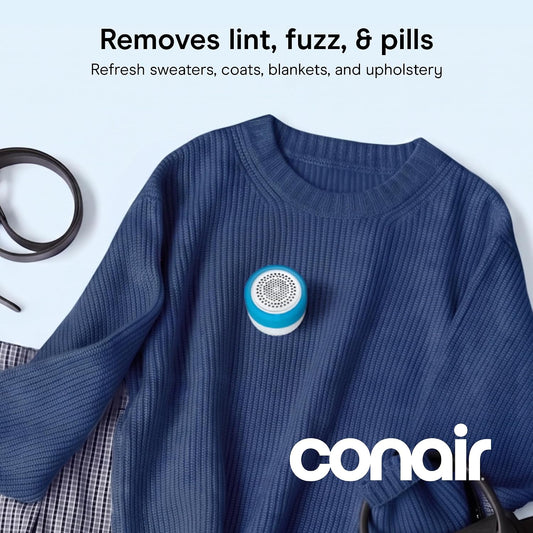 Conair Fabric Shaver Lint Remover | Extra-Large 2.25-in. Shaving Surface, Depills Fabric, for All Fabrics, Blue/White, CLS8L