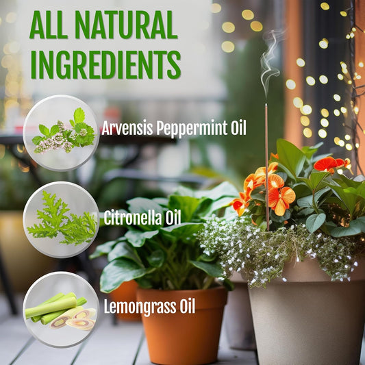 Mintronella USA Made Citronella & Peppermint Mosquito Repellent Incense Sticks – 100 Pack – Natural Bug & Insect Repellent – Outdoor Camping, Patio Decor – No‑See‑Um & Gnats, Fly