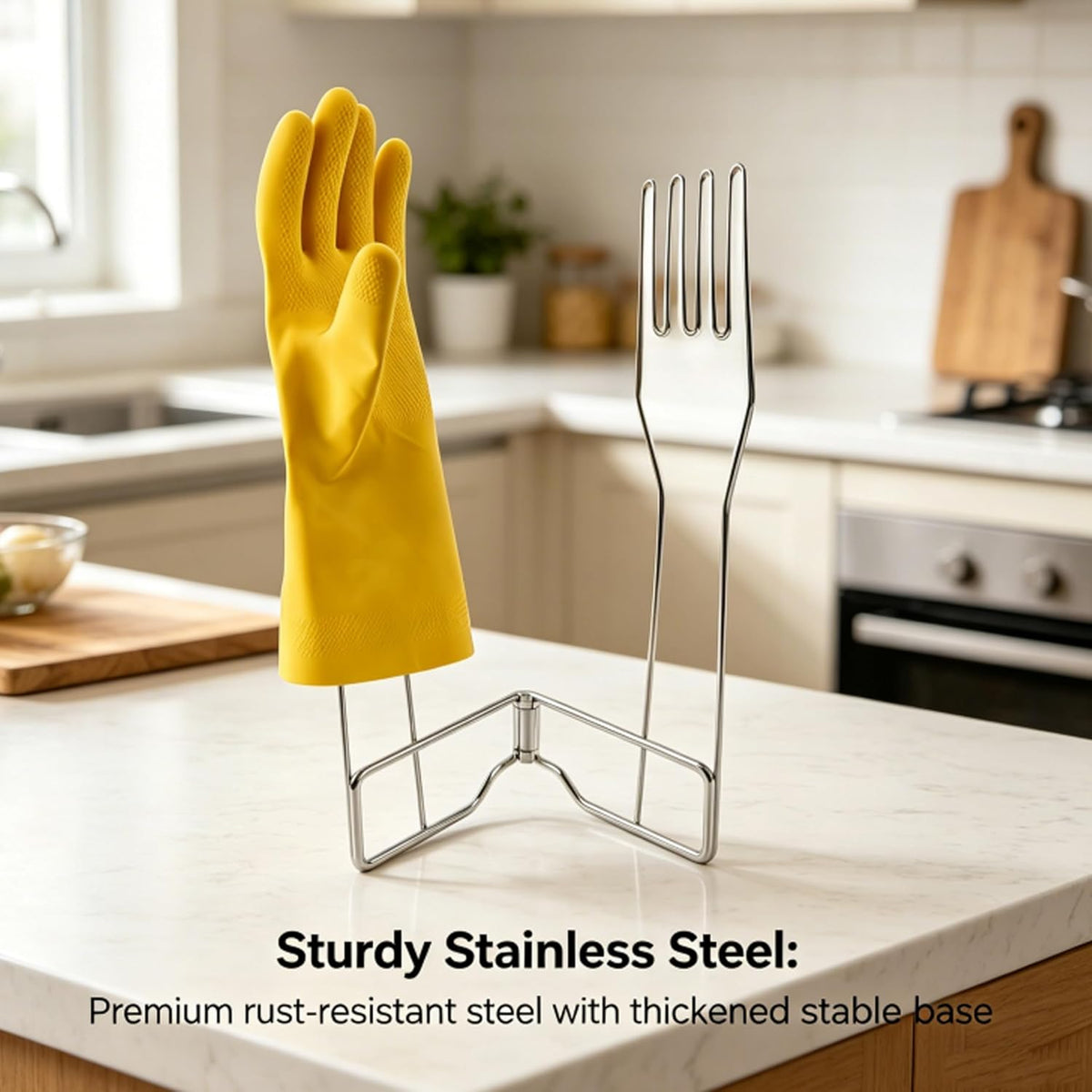 Stainless Steel Glove Holder Collapsible Dish Rack Stand Organizes Dish Gloves, Fits Rubber Gloves for Dishwashing