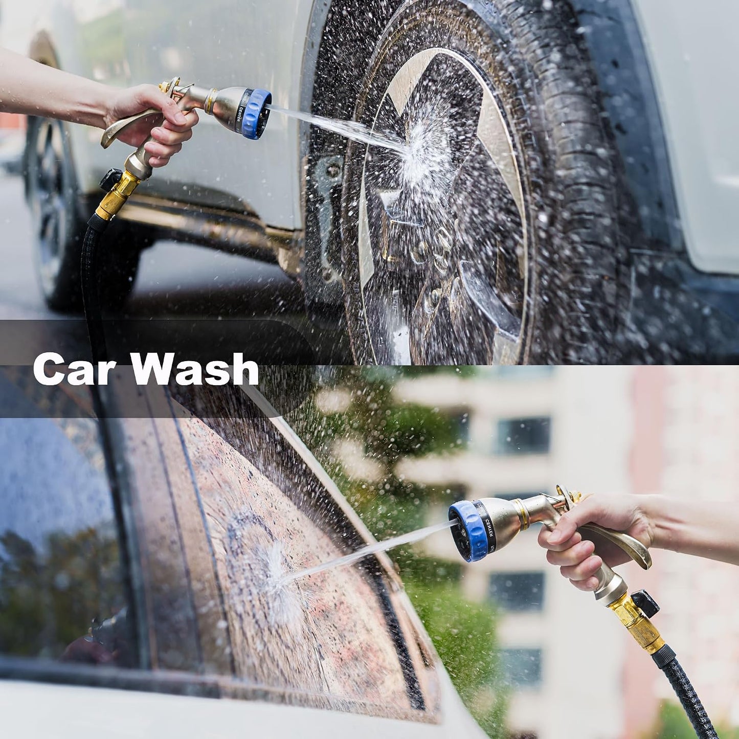 HOSUN Heavy Duty Garden Hose Nozzle, 100% Metal Adjustable Water Sprayer with 7 Spray Patterns, Leak-Proof Rear Trigger with Lock, High Pressure Hose End for Lawn Watering, Car Wash, Pet Cleaning