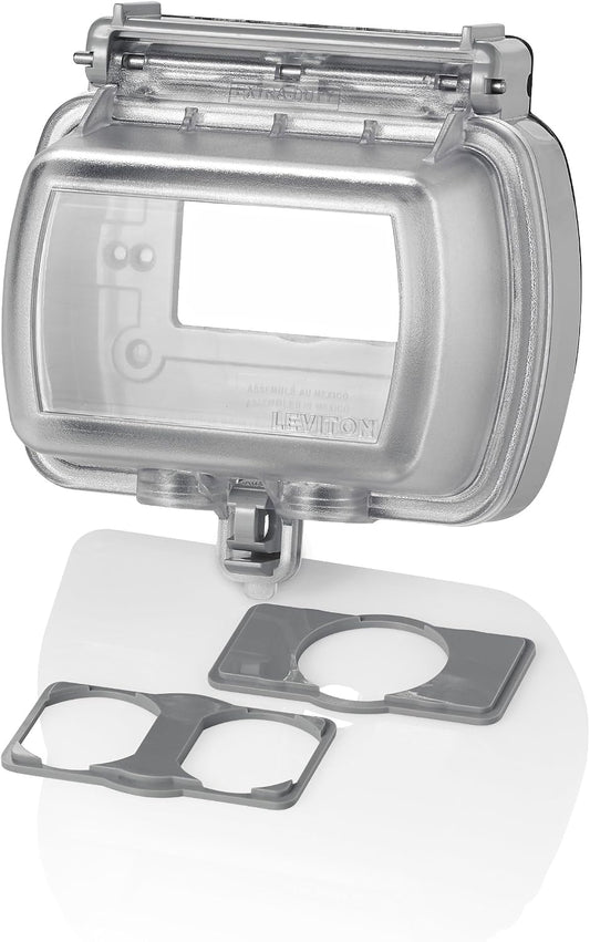 Leviton Weatherproof Outlet Box, Extra Duty 1-Gang While-In-Use Cover Includes Inserts for Single, Duplex and Decora/GFCI Receptacles, Vertical Mount, Plastic Enclosure, 5980-UCL, Clear