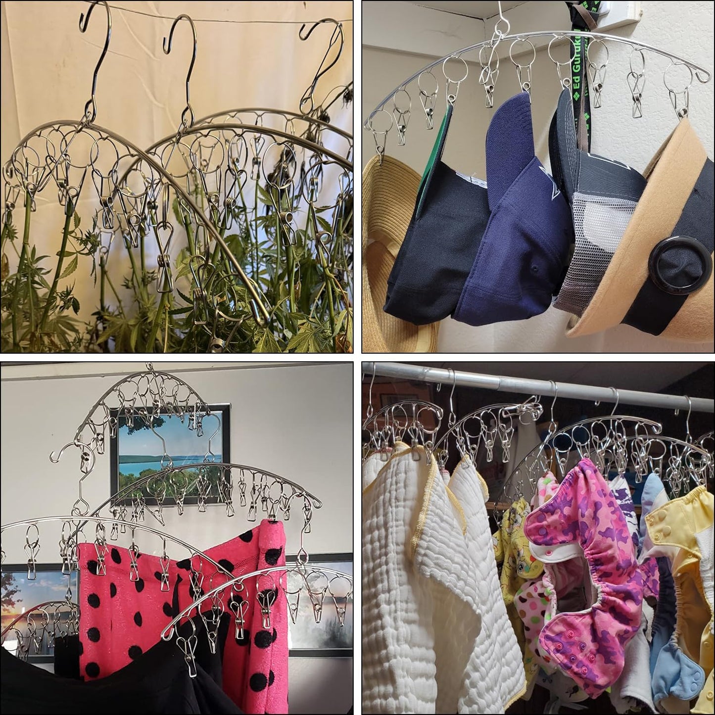 16 Pack 14 inch Stainless Steel Drying Rack with 10 Clips, Sock Drying Rack with Windproof Clips, Stainless Steel Clothes Hanger for Bras, Clothes, Sock & Underwear Towels