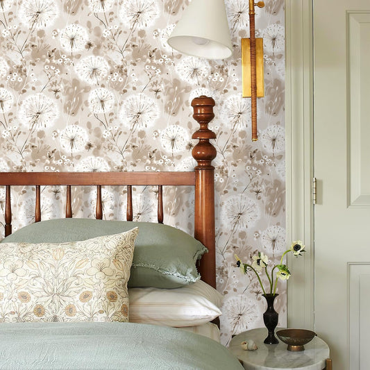 Nukofal Floral Wallpaper Peel and Stick Dandelion Wallpaper Floral Contact Paper 16.9"x118.1" Vintage Flower Contact Paper Boho Self Adhesive Removable for Bedroom Cabinets Decorative Wall Vinyl