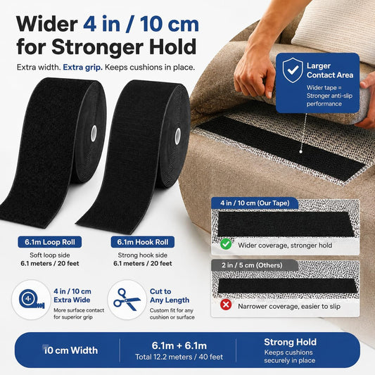 26Feet Hook and Loop Tape Sticky Back Fastener Roll, Nylon Self Adhesive Heavy Duty Strips Fastener for Home Office School Car and Crafting Organization (1, Black-3m, 26ft x 1in)