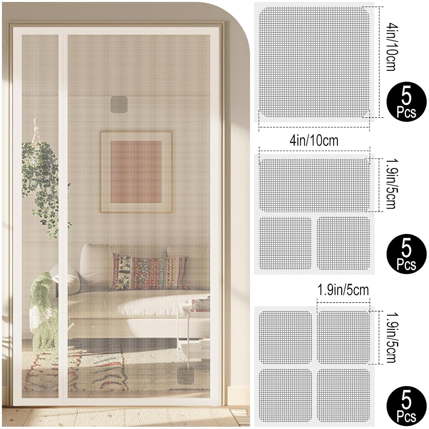 15 Sheets Window Screen Patches Repair Kit, Black 3 Sizes Fiberglass Screen Repair Patches, Strong Self Adhesive Quick Mesh Repair Tape for Window Screen Door, Mosquito Net Tears Holes Fix