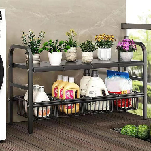 Under Sink Organizers, 2 Tier Stretchable Cabinet Shelf Organizer with 4 Removable Panels and 4 Under Shelf Basket for Under Bathroom Storage,Under Cabinet Shelves,kitchen Sink Storage Rack (black)