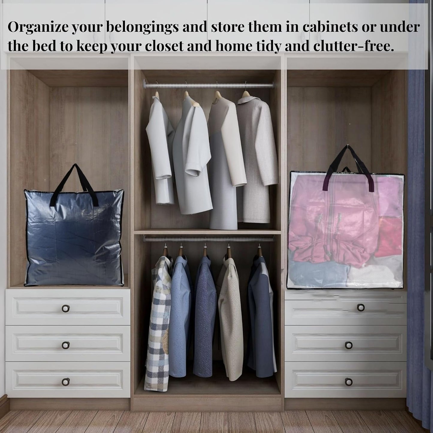 Clear Storage Bags with Zipper and Handles, Blanket Bags For Closet Storage, Moving and Packing Supplies for College, Underbed Storage Organizer for Clothes Pillow Bedding Christmas Wreath