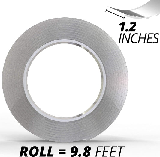 Mammoth Double-Sided Nano Tape - Super Strong, Washable, and Reusable - Ideal for Mounting Objects on Non-Porous Surfaces - 1.2" Wide, 10' Roll - No Residue