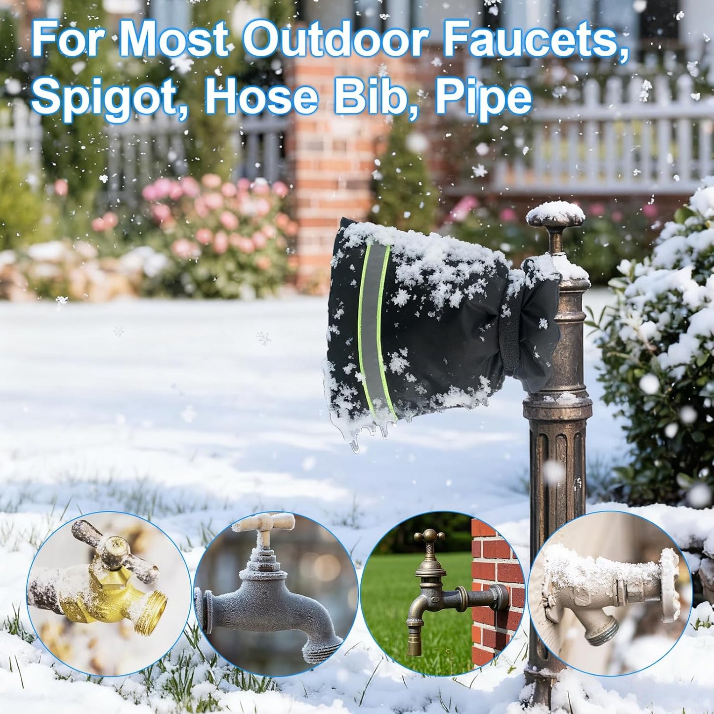 Outdoor Faucet Covers for Winter, 6.3" W 9.8" H Patio Winterizing, Reusable Waterproof Insulated Spigot Backflow Cover for Freeze Protection (Black-4Pack)