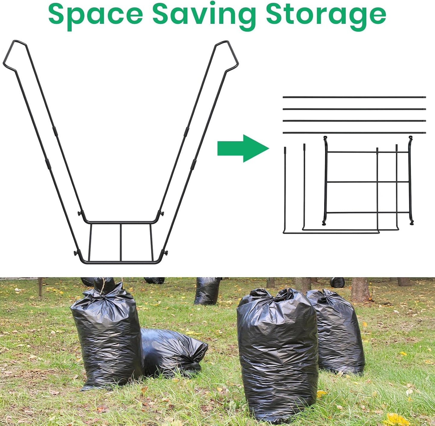Leaf Bag Holder Collapsible Trash Bag Holders Stand for Outdoor Metal Waste Bags Frame for Garage Yard Lawn Camping Parties