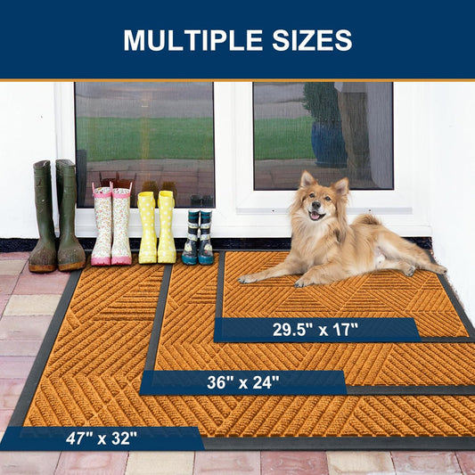 Smiry Front Door Mat Outside Entrance, Heavy Duty Sturdy Natural Rubber Doormat, Trap Dirt and Moisture, Easy Clean Low Profile Mats for Indoor Outdoor Entry, Irregular Triangle (29.5x17, Black) - Colors A