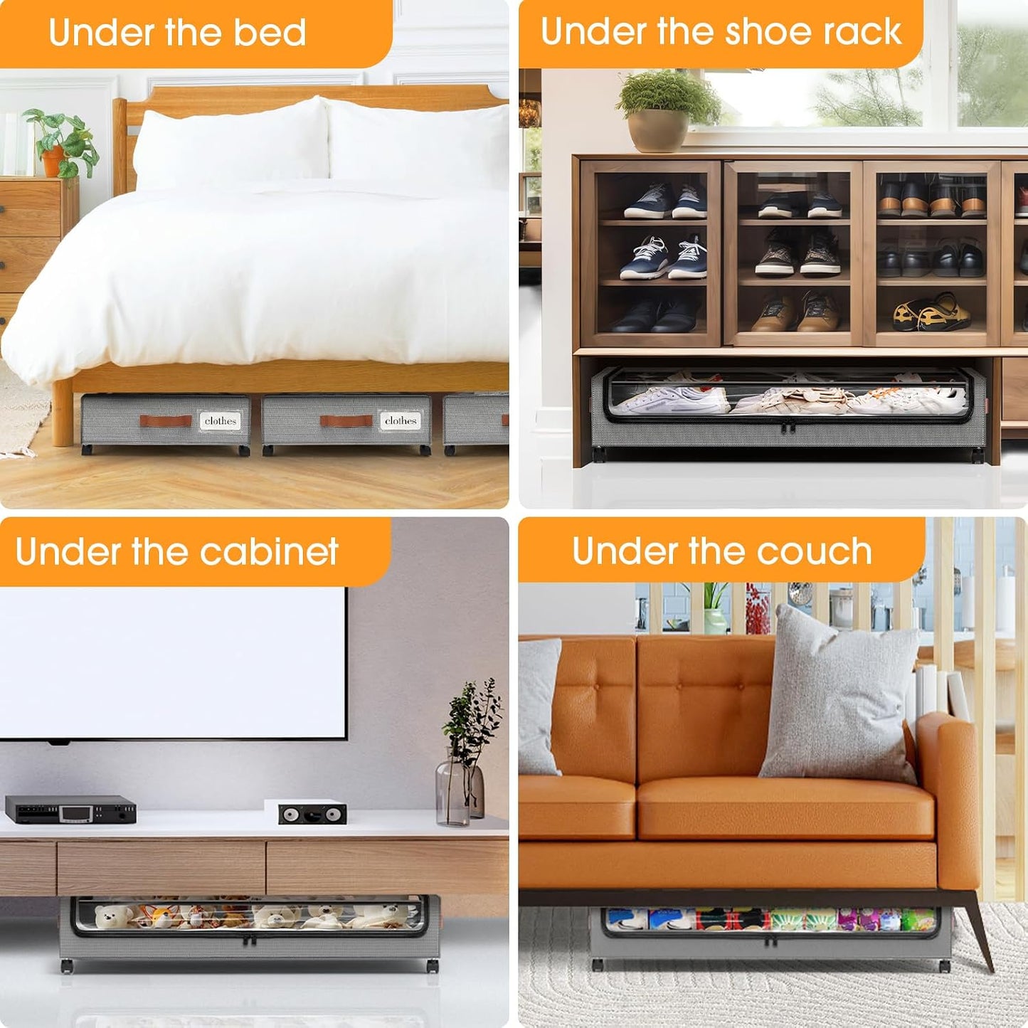 SpaceHacks Under Bed Storage with Wheels 2Pack Storage Containers with Clear Window&Label Under Bed Drawers Rolling Under Bed Storage for Clothes,Shoes, Blankets (30.71 x 16.93 x 6.69 in, Dark Grey)