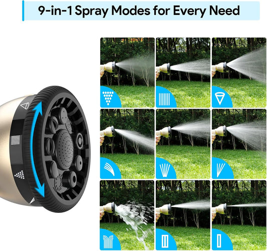 Garden Hose Nozzle, Heavy Duty Metal Spray Nozzle | Upgraded, High Pressure, Adjustable Spray Patterns, For Watering Plants, Car Washing, Pet Showering