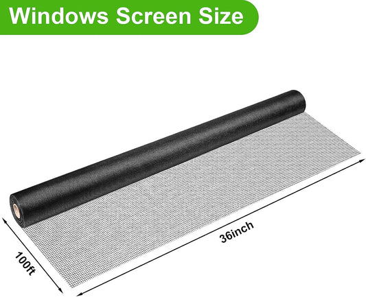 Ouskr Replacement Window Screens Kit, 48X118 Inch Durable Window Screen Mesh for Patio Porch Door Windows, DIY Adjustable Fiberglass Screen Repair Kit with Rolling Tool Hook Ruler Cutter Spline