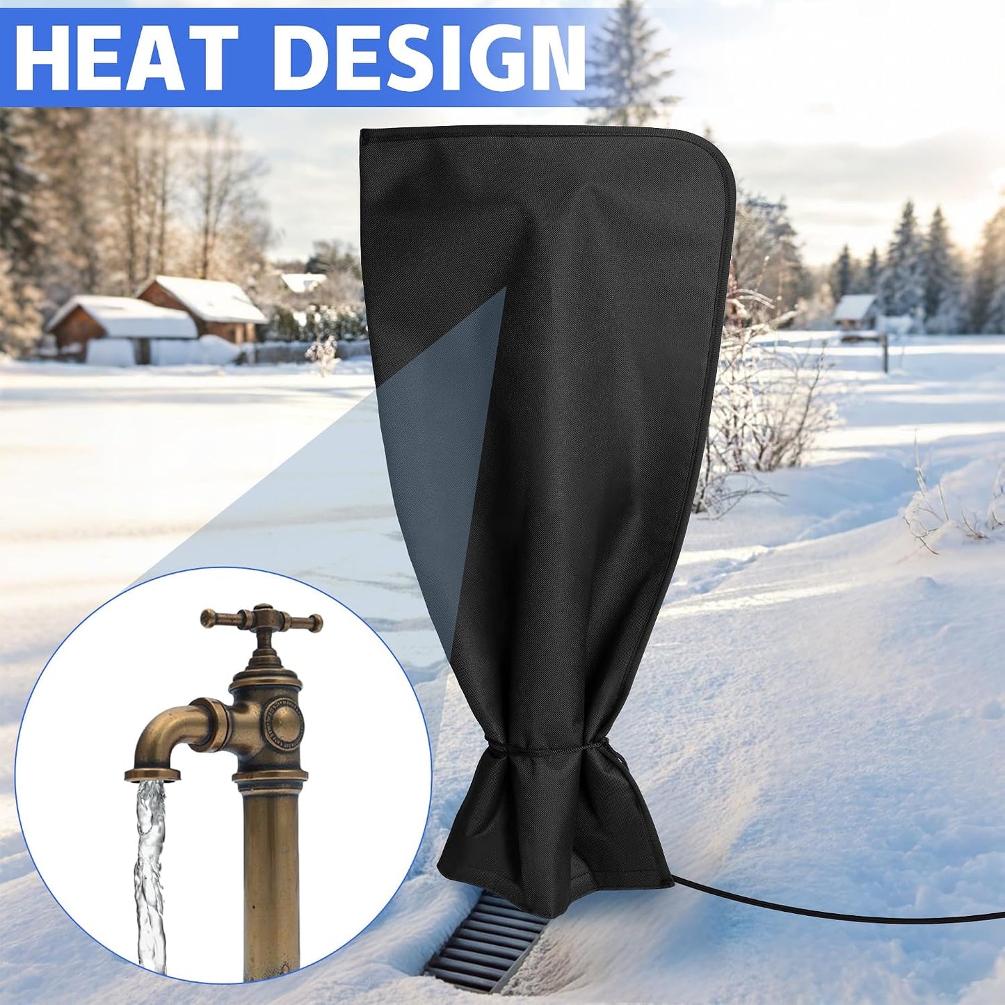 codree Heated Outdoor Faucet Covers for Winter, 25.1" x 11.8" Waterproof Insulated Spigot Cover Freeze Protection, Reusable Garden Pipe Wrap Insulation Faucet Socks for Outside Lawn Yard Water Faucets