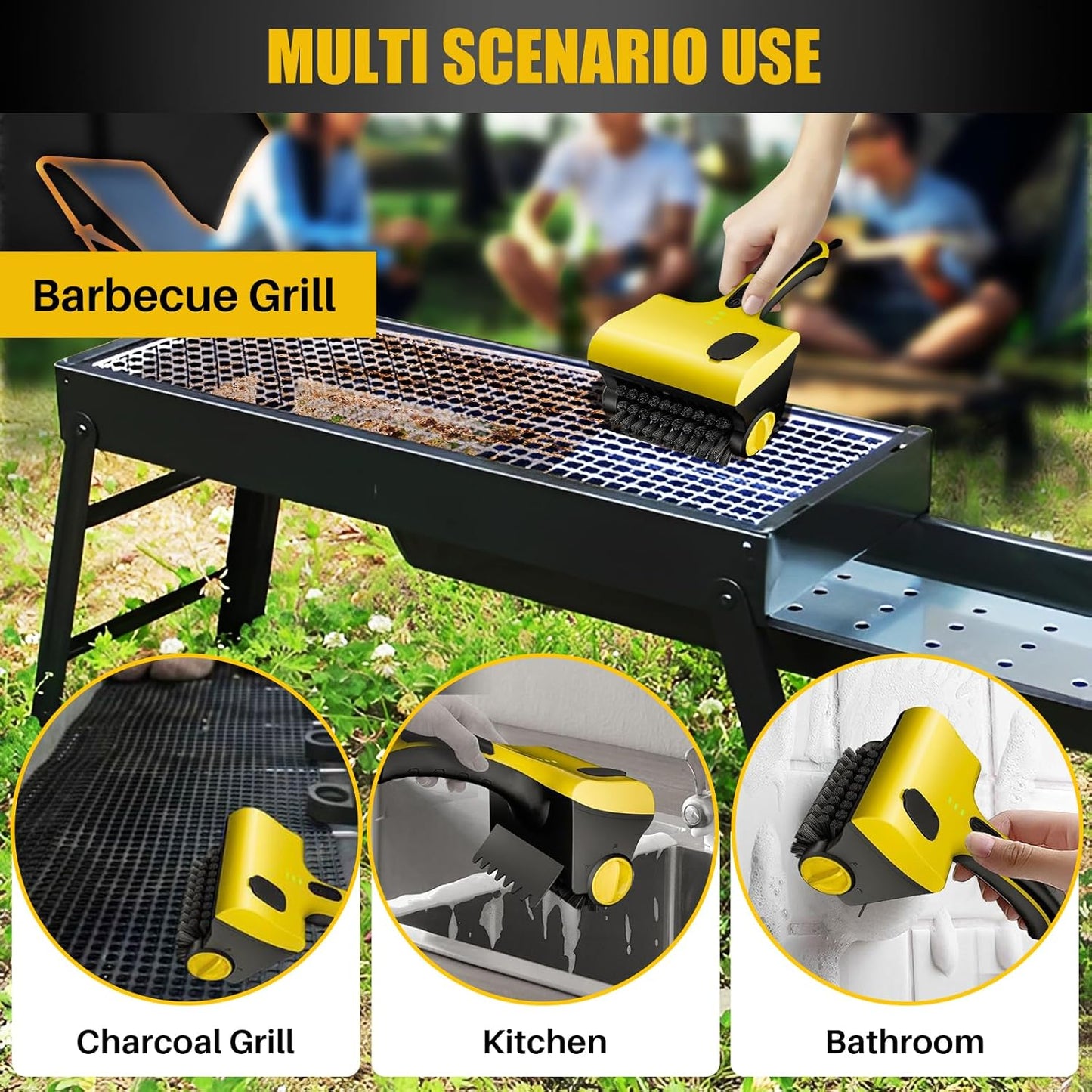 2 in 1 Electric Grill Brush, 2600mAh Rechargeable Barbecue Grill Cleaner with 2 Brush Heads, 360° Rotating Cleaning Brush Grill Accessories