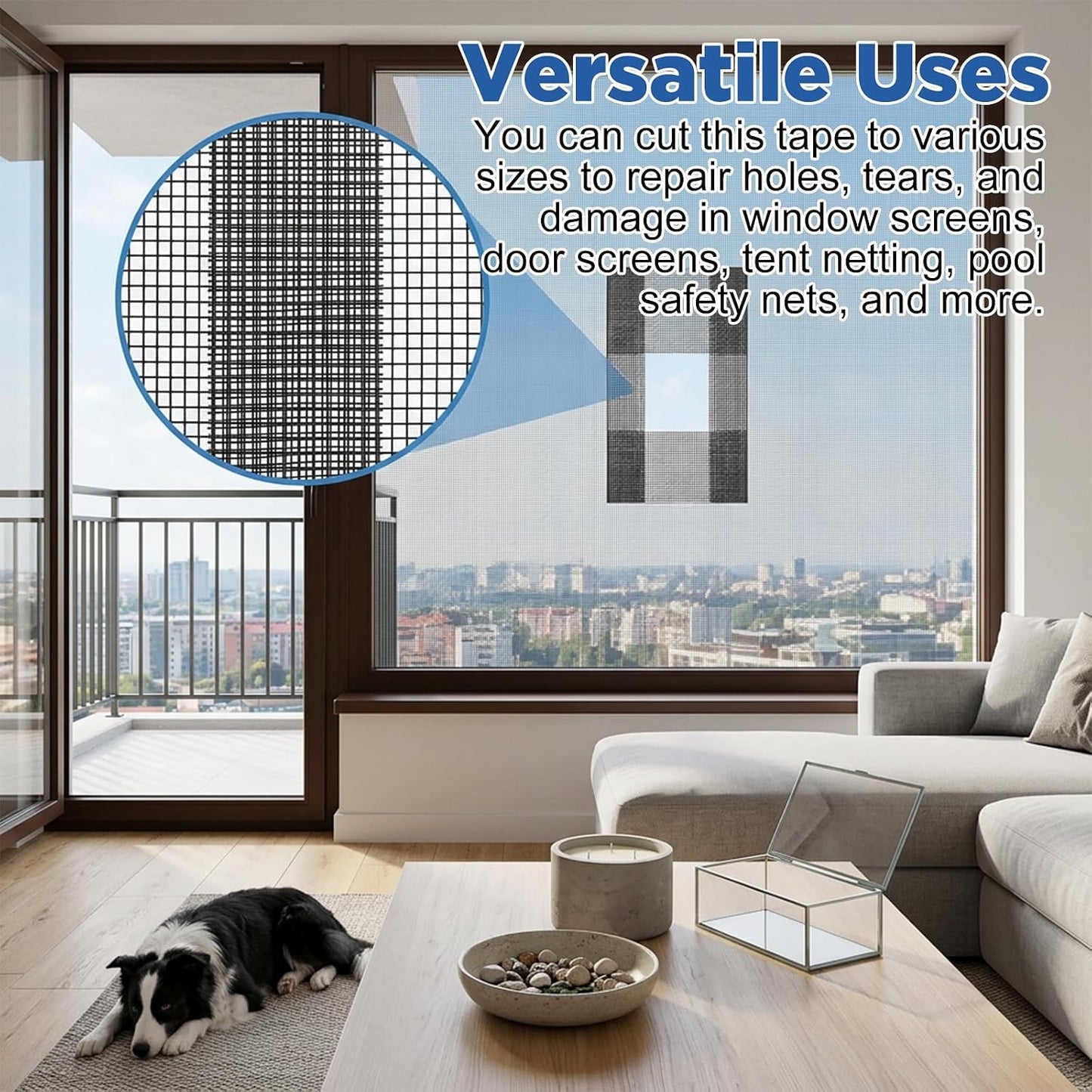 Window Screen Repair Tape 2 in x 16.4 FT- Strong Adhesive Screen Patches | for Covering Windows or Doors Pet Mesh Cage Tears Holes, Black