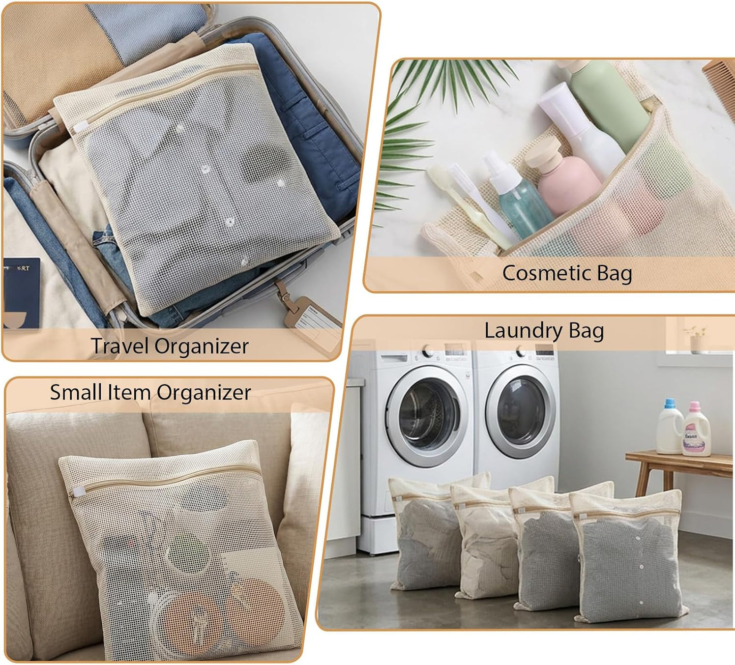 4PCS Mesh Laundry Bags for Delicates, Laundry Bags Mesh Wash Bag | 12x16 Inch Medium Cotton Bra Washing Protector Wash Bag with Sturdy Zipper for Bras, Lingerie, Socks, Clothes