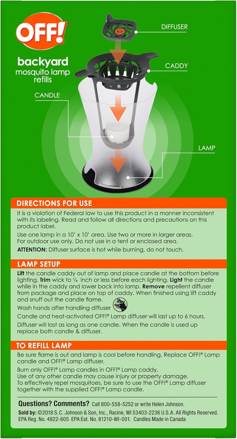 OFF! Refillable Mosquito Lamp, Repels Mosquitoes up to 10 x 10 feet, Protection for up to 6 Hours, 1 Count