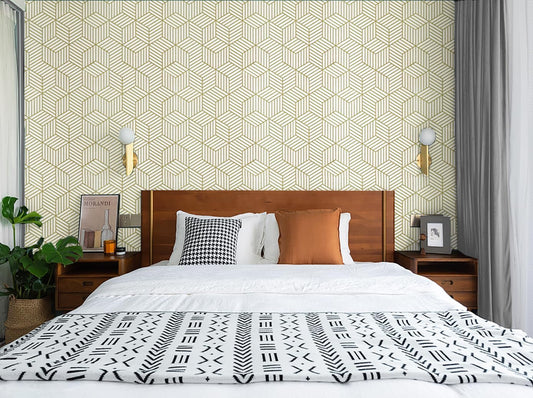 CiCiwind Wallpaper Peel and Stick Modern White and Gold Contact Paper Peel and Stick Geometric Removable Self Adhesive Wall Paper for Bedroom Renter Friendly Papel Tapiz para Pared 15.7"x118"