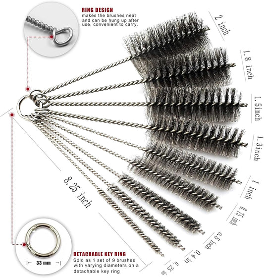 16 Inch Extra Long Pipe Cleaning Brush Set Stainless Steel Bristles, Stainless Steel Pipe Brush Steel Bottle Brush 8 Piece Variety Pack for Auto Parts, Bottles,Tubes, Etc.