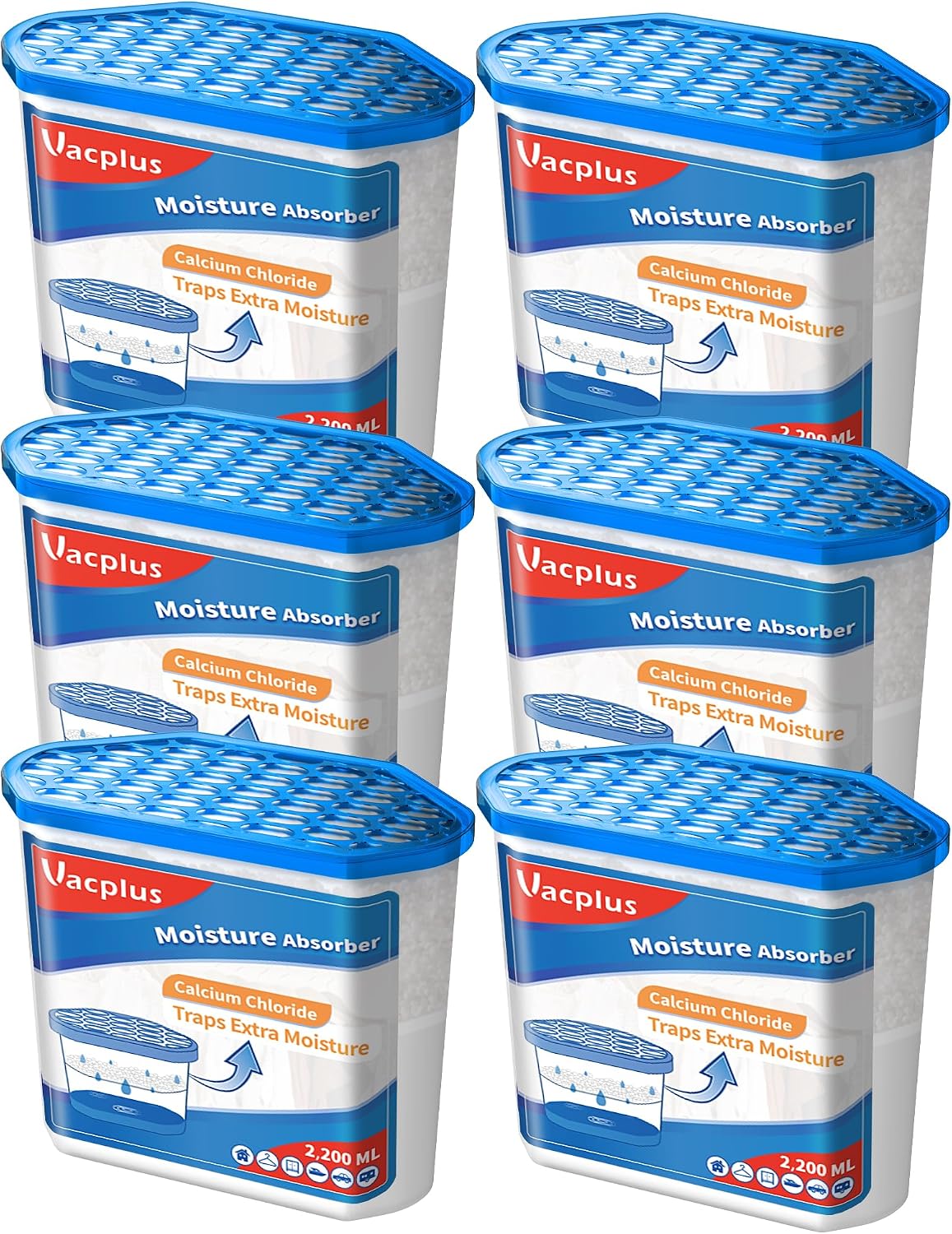 Vacplus Moisture Absorbers 6 Pack, Portable Humidity Absorber Boxes for Your Bathroom, Closet & Car, Dehumidifier with Fragrance Free, 10.5 Oz