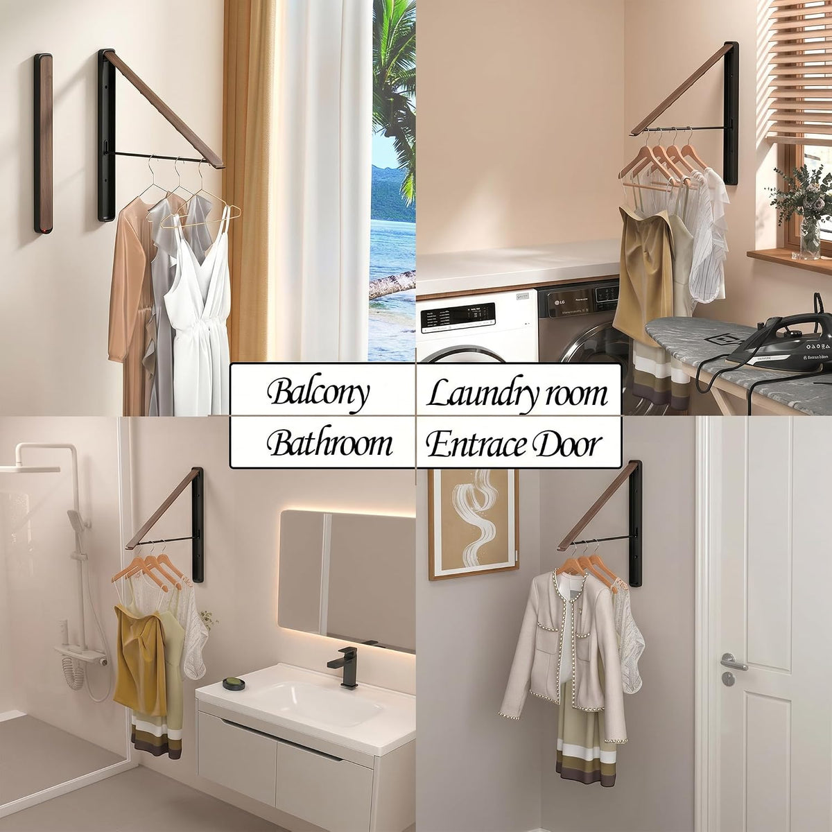 Dr.DJ Clothes Drying Rack Wall Mounted, Retractable & Foldable Clothes Hanger for Laundry Room Organization and Storage, Clothes Hanger Rack for Dorm, Closet, Balcony, Laundry Room(1P, Metal, Black)