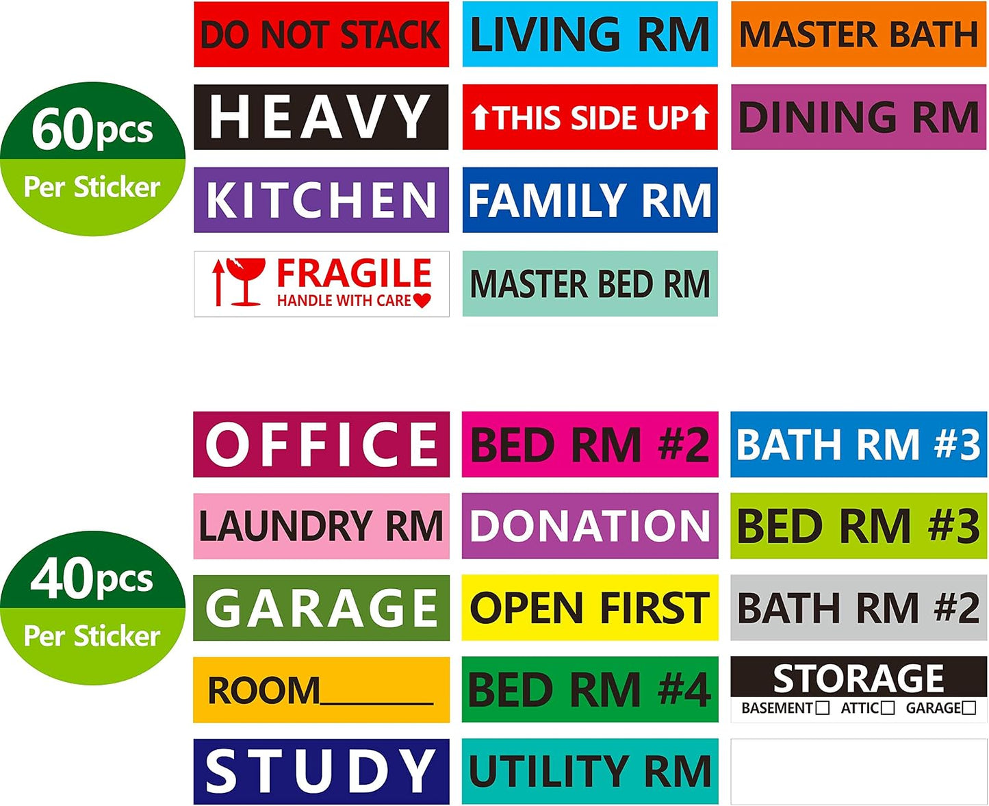 640 Pcs Removable Home Moving Labels 15 Pre-Printed Color-Coded Plus 1 Customizable Blank (Each Measures 4" x 1")