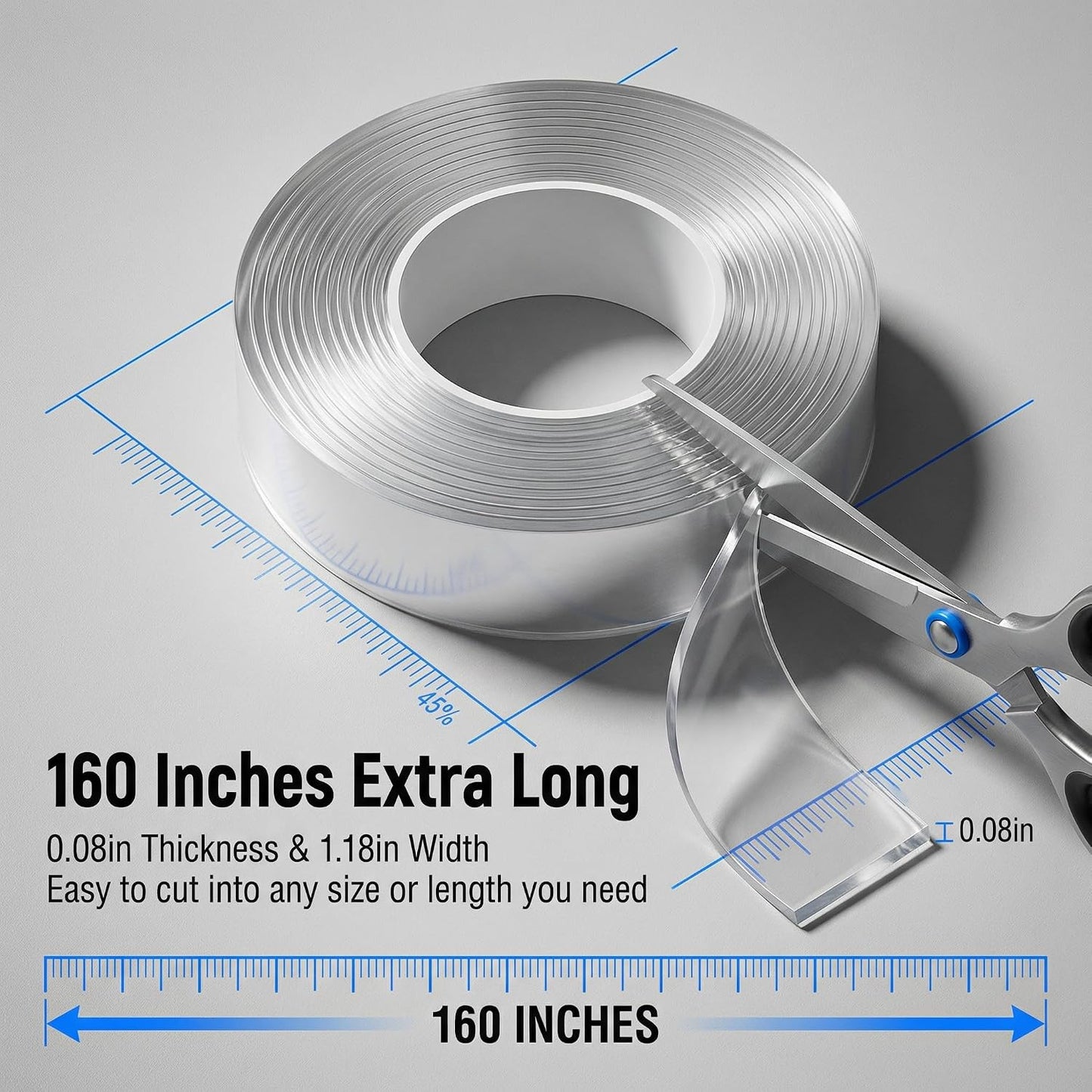 Heavy Duty Double Sided Nano Tape, 1.18 x 160 Inch Removable Washable Mounting Tape, Traceless Clear Strips for Picture Hanging, Home Storage