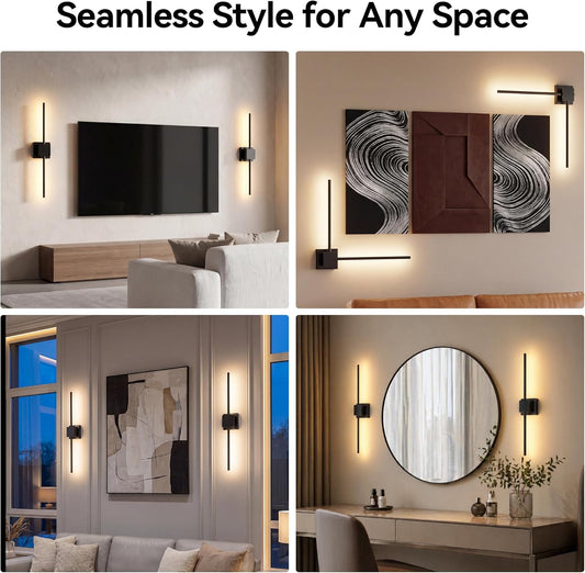 Torchlet Battery Operated Wall Sconces Set of 2 with Remote Control,DIY Independent Rotation Picture Lights,3000K-6000K Dimmable LED Rechargeable Wall Lights for Living Room Bedroom, 28.3'' Gold