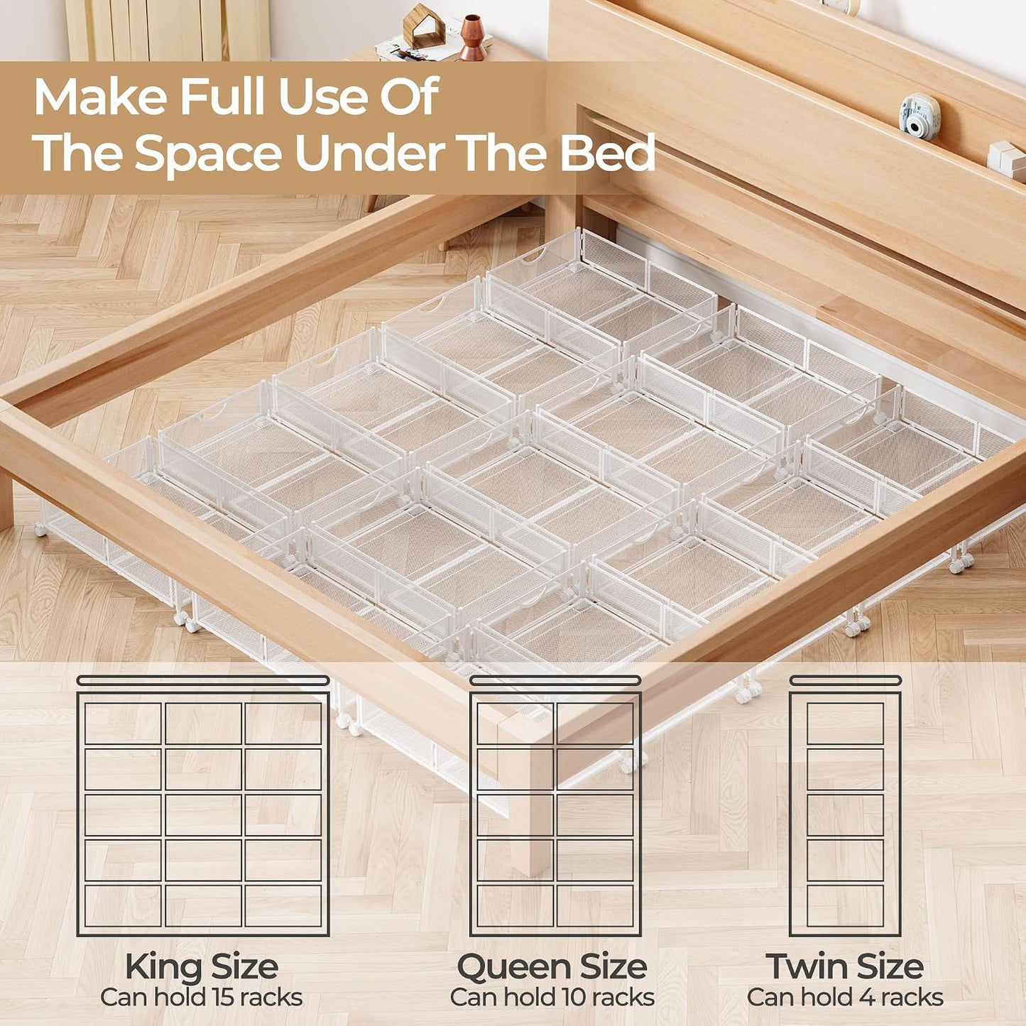 Yecaye Under Bed Storage with Wheels, 2 Pack Under Bed Shoe Storage Organizer Drawer, Tool-free Assembly Metal Underbed Storage Containers for Clothes, Shoes, Toys, Black