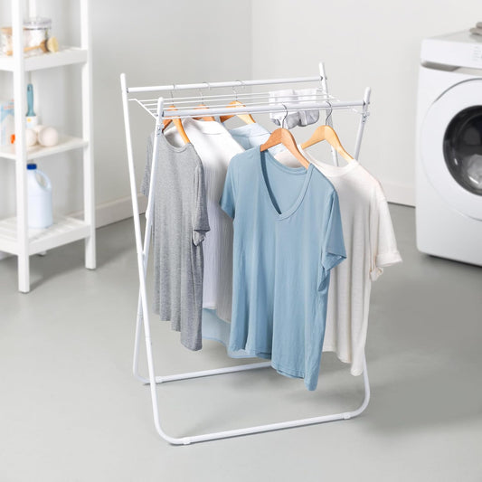 Honey-Can-Do Collapsible Metal Clothes Drying Rack, Foldable Laundry Rack Holds 40 lbs, Hanger-Friendly Design with Non-Skid Feet, Space-Saving Accordion Fold, Indoor Outdoor, White