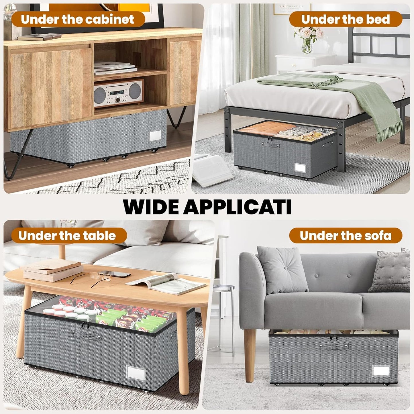Dayacoco Under Bed Storage With Wheels,10in Underbed Storage Containers 65L | Large Capacity Underbed Storage, No Assembly Required Rolling Under Bed Storage for Clothes Blankets Shoes Beige