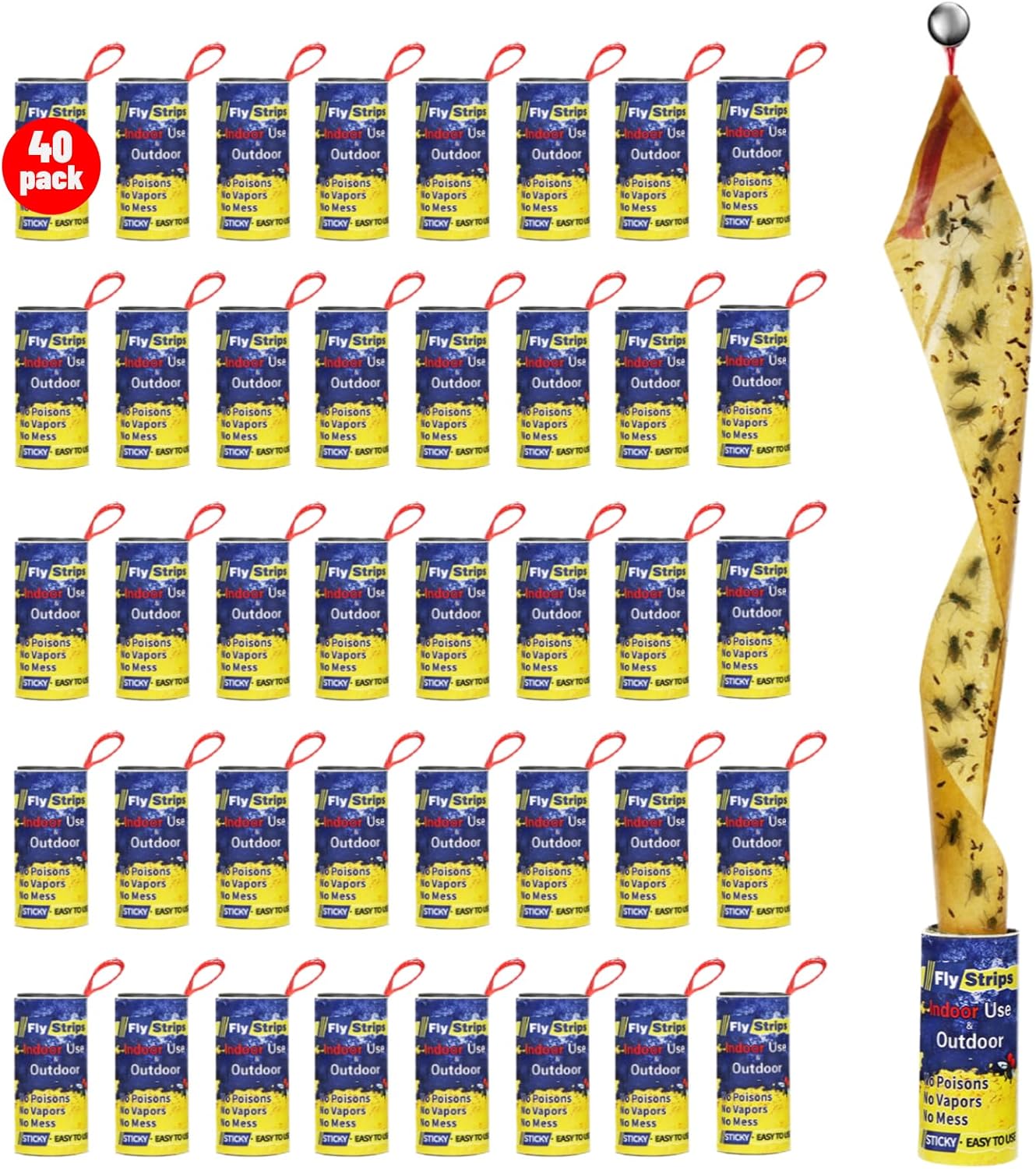 16 Pack Fly Traps Strips Indoor Outdoor, Flies Paper Sticky Hanging with Pins, Fruit Fly Tape Ribbon Roll for Home, Bug & Gnat Catchers for Inside, House Fly Killer for Winged Insect, Mosquito