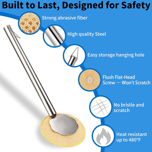 Kitchen Scrub Brush with Handle, Non-Scratch Extra Strong Cleaning Brush for Wok, Cast Iron, Pans, Oven Racks, Air Fryer - Strong Model