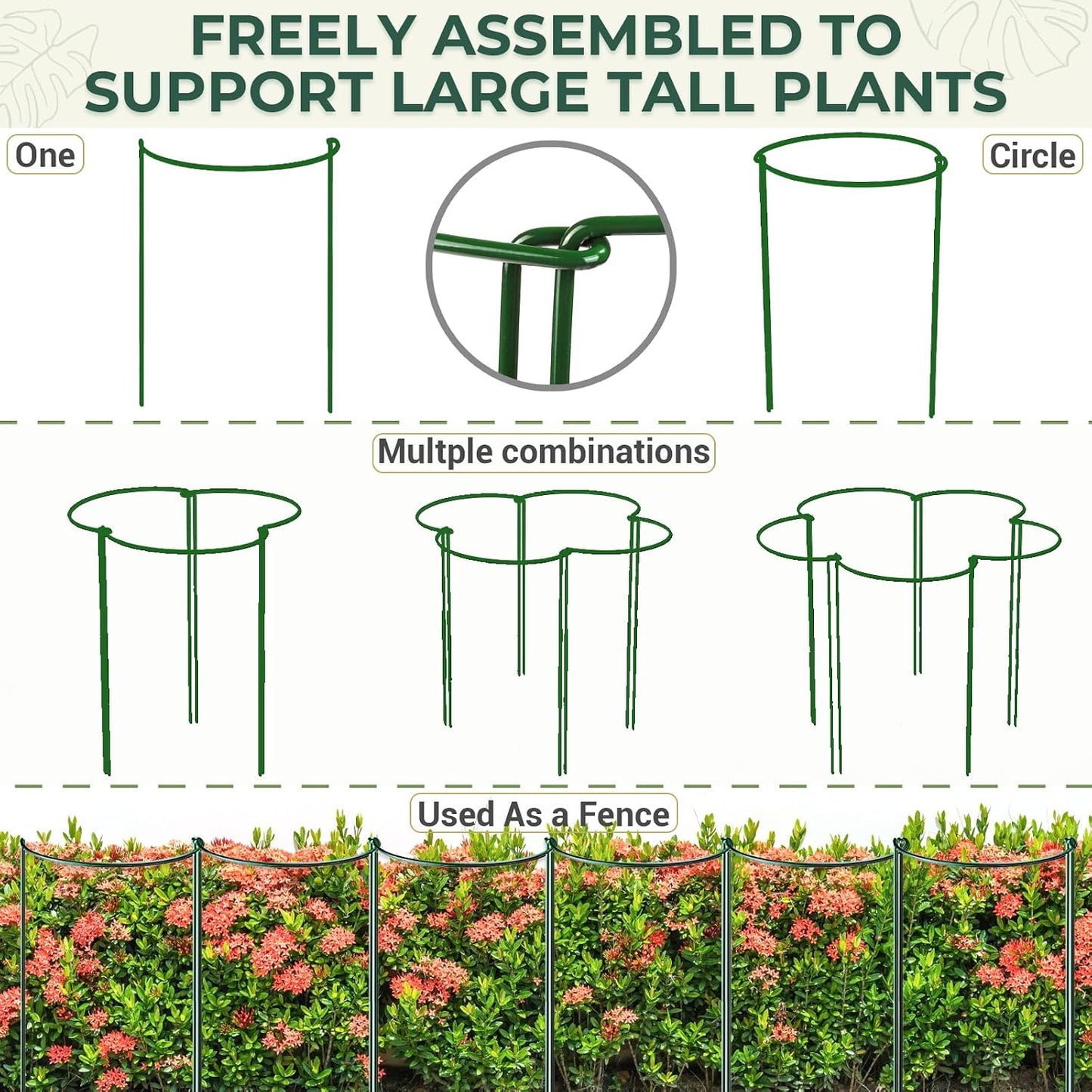 LEOBRO Plant Support, 8PCS Peony Cages and Supports, Plant Stakes for Indoor Plants, Outdoor Plants, Metal Garden Stakes, Plant Holders, Tomato Monstera Hydrangea Support Cage, 10" W x 15.8" H