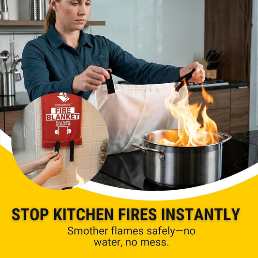 Performore 3-Pack Fire Blankets 40" x 40" Emergency Flame-Resistant Fire Suppression Blankets for Home, Kitchen, Grill, Car & Office Fiberglass Fire Safety Blanket for Small Fires