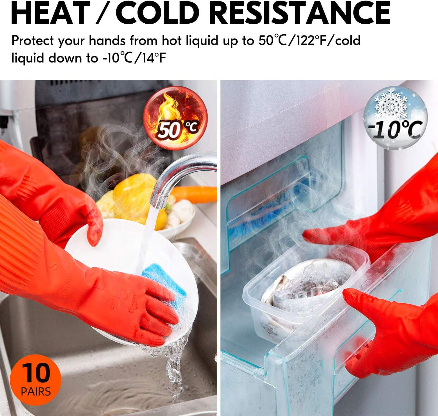Vgo... 1-Pair Reusable Long Sleeve Thick Latex Dishwashing Gloves - Kitchen, Cleaning, Washing, Working, Painting, Gardening, Pet Care (Size M, Red, RB2143)