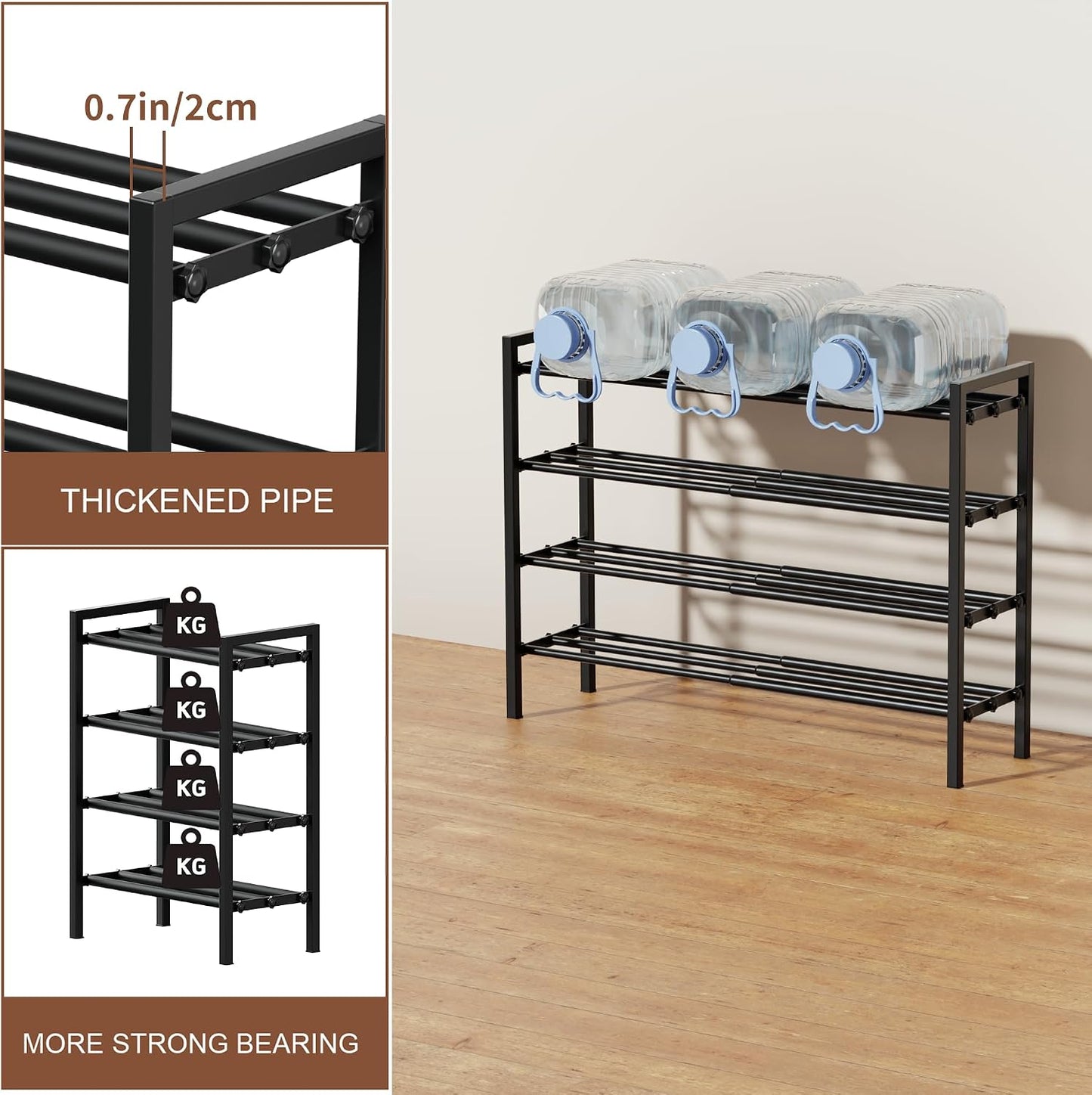 2 Tier Shoe Rack - Expandable Shoe Organizer for Closet, Adjustable Metal Shoe Shelf Storage, Stackable Long Shoe Stand Holder for Garage, Entryway, Door Entrance