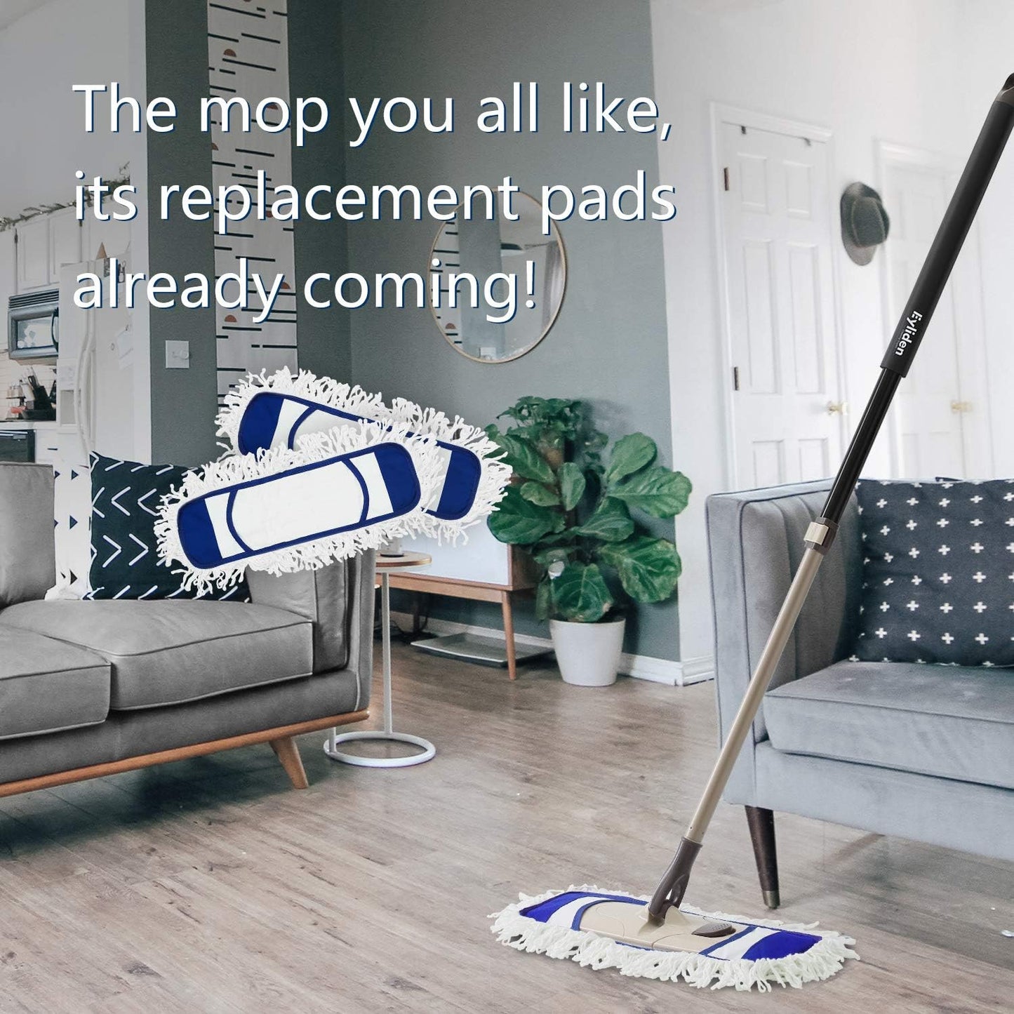 Eyliden Mop Pads (2 Pack) Wet Dry Dust Mop Pads for Hardwood Floors - Replacement Refills - Blue
