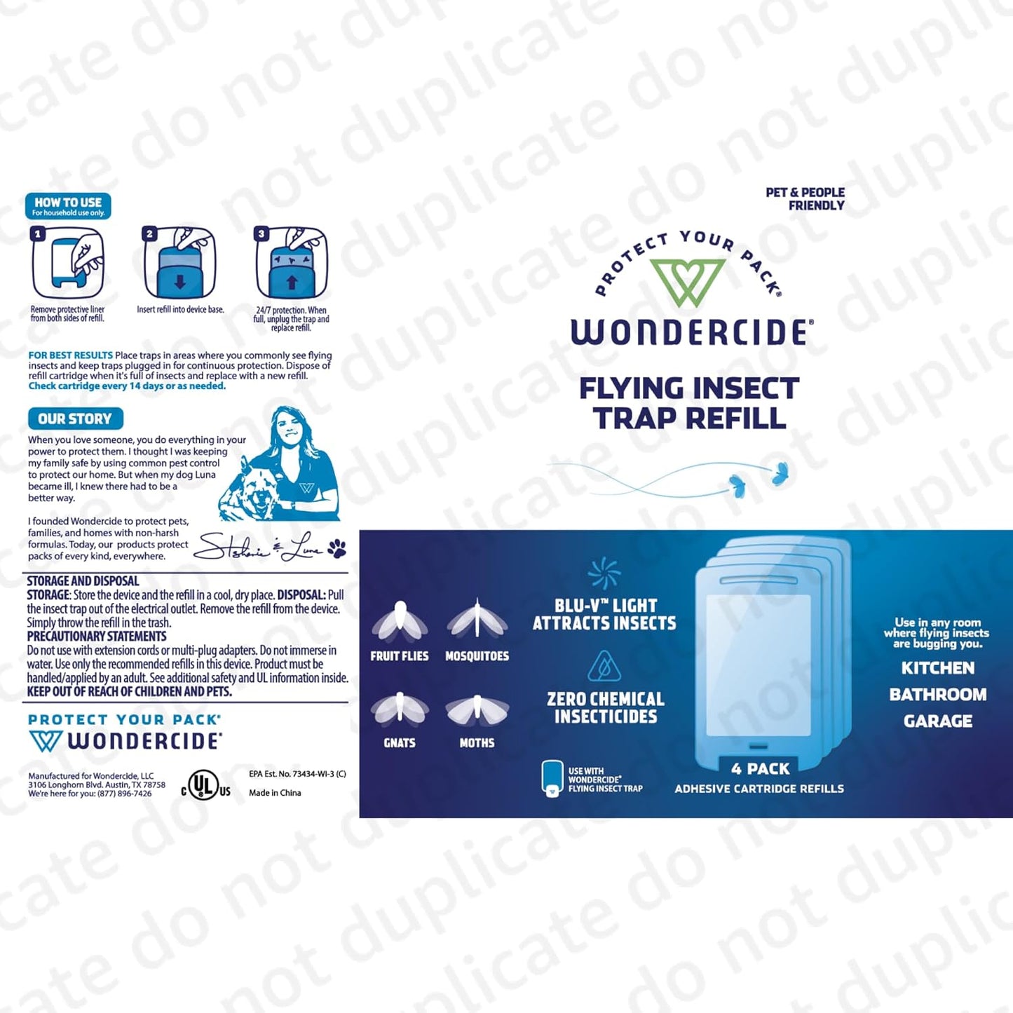 Wondercide - Flying Insect and Fly Trap - Indoor Bug Catcher for Fruit and House Flies, Gnats, Moths, and Mosquitoes - Starter Kit for Home and Kitchen - 1 Plug-in Light and 1 Cartridge