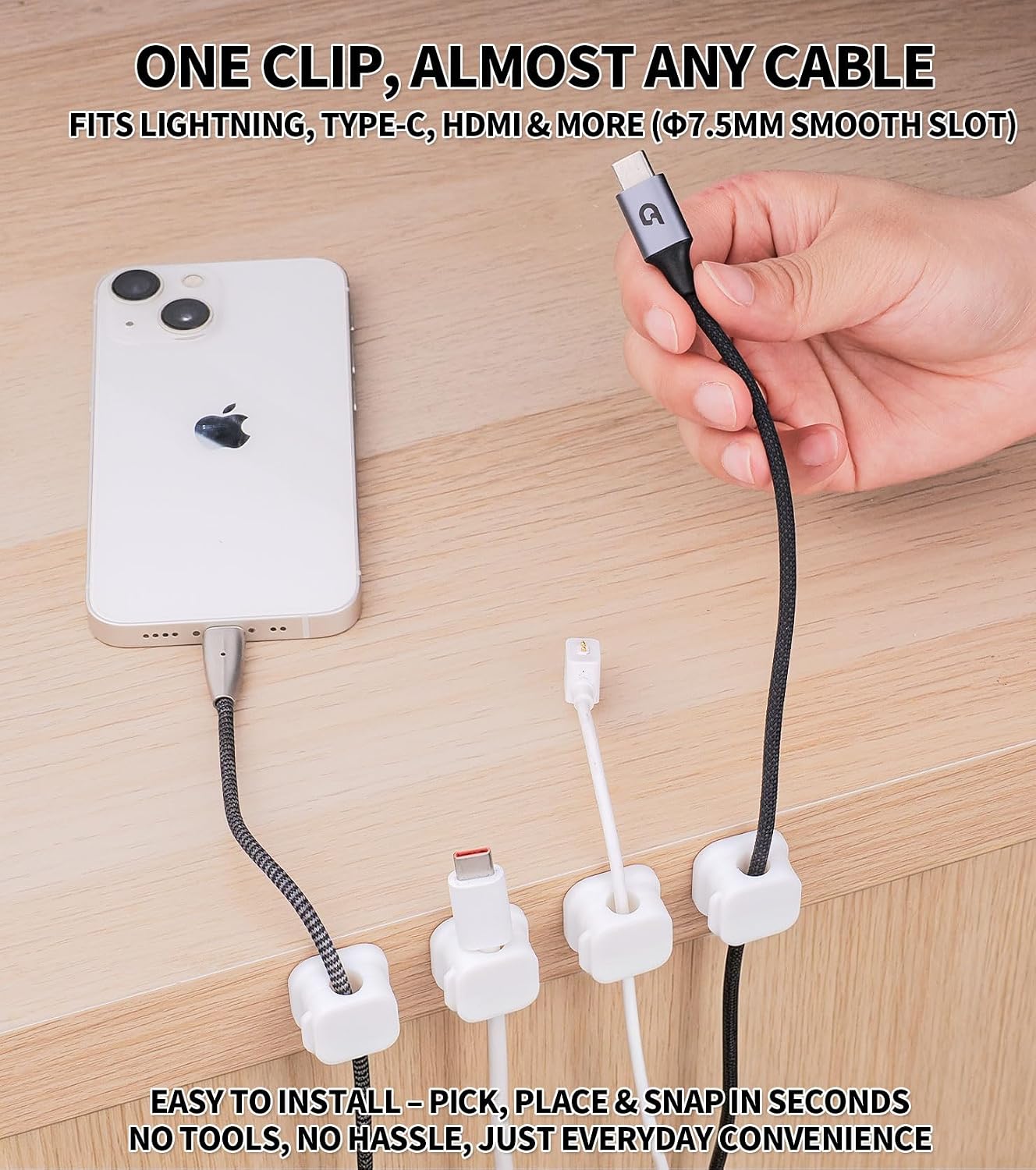 12 Pack Self-Adhesive Magnetic Cable Clips, Under Desk Cable Management Holder for Home Office, Nightstand, Car, Wall, Desktop – Cord Organizer with Residue-Free Removal