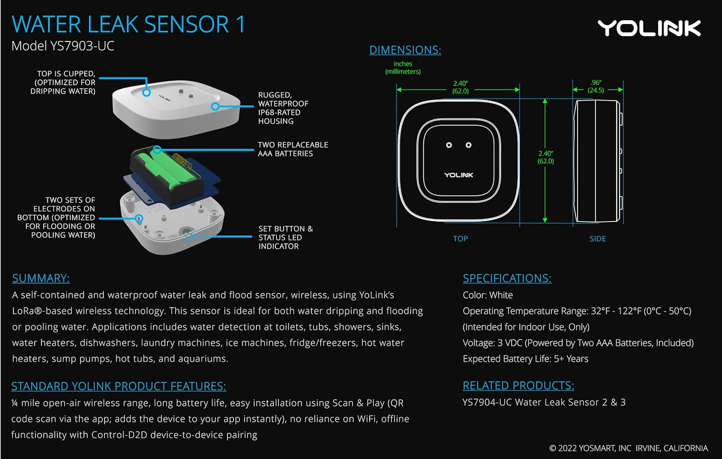 YoLink Smart Water Leak Protection System Kit: Bulldog Valve Robot, Smart Valve Controller 2, 3 Water Leak Sensors, Hub