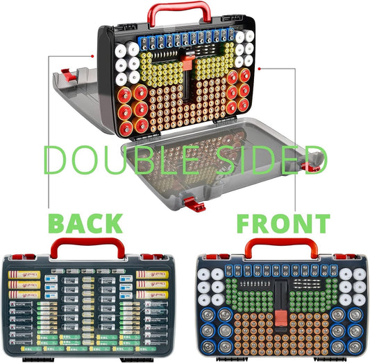Battery Organizer Storage Case with Tester for 269 Batteries, Double Sides | Plastic, For AA AAA 4A C D Cell 9V 3V LR44 CR2 CR123 CR1632 18650 Button, Wall/Drawer, For Families/DIY/Home/Garage, Grey