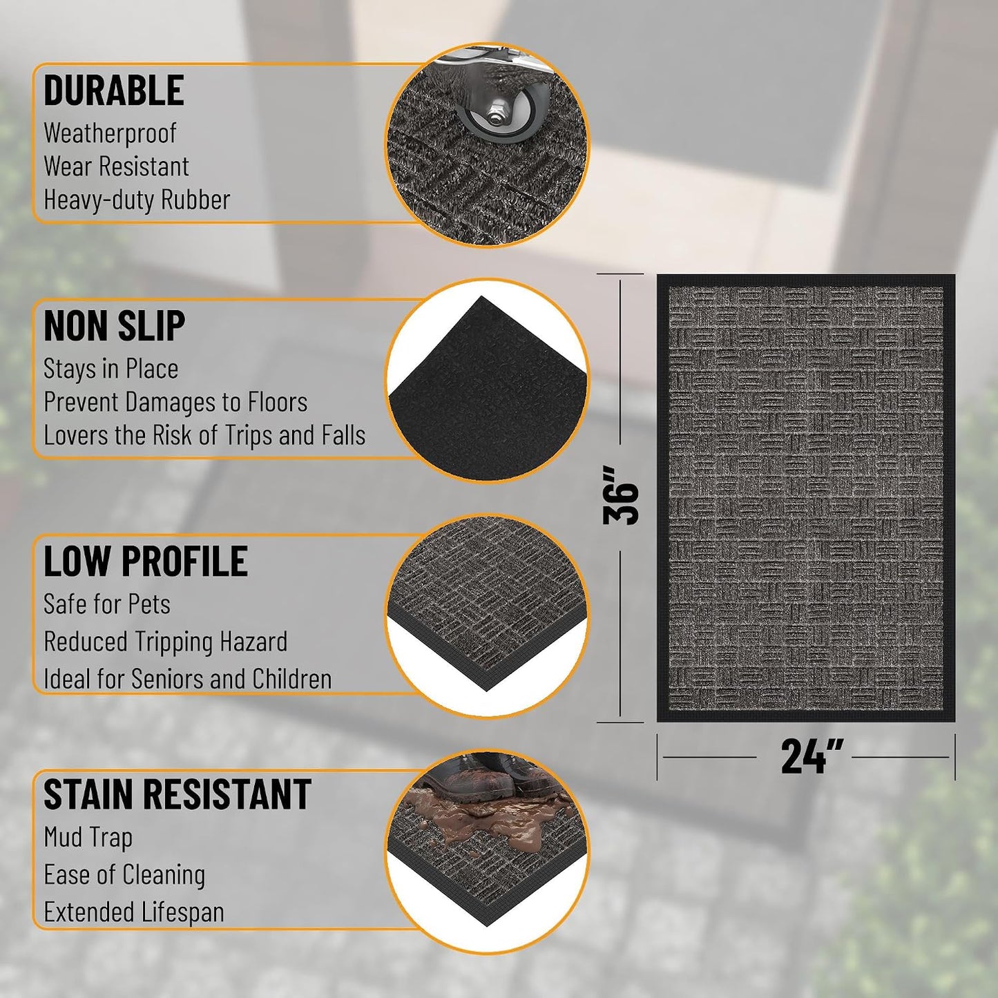 Ottomanson Heavy Duty Rubber Floor Mat – Non-Slip, Waterproof, Easy to Clean – Boot Tray Utility Mat for Shoes, Boots, Entryway, or Pet Feeding Area – Durable, Hose Washable – 16" x 32", Black
